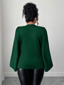 Elenzga Camiseta elegante de talla grande para mujer con decoración de perlas falsas y mangas abiertas