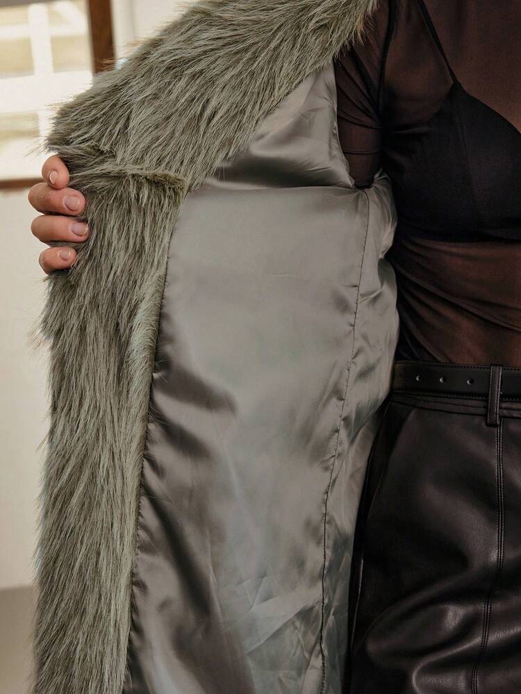 Women's Classic Lapel Design Loose Drop Shoulder Long Sleeve Front Open Commuting & Party, Business Casual Office Wear Faux Fur Coat Modern Urban Casual Fashion Business Casual Women's Office Wear Low-Key Old Money Style Effortless Temperament High-End Urban Commuting High-Quality Airport Women's Wear High-End Material A Must-Have For Autumn And Winter: A High-End, Comfortable, Vintage-Style Jacket Christmas Evening Clothes New Year Atmosphere Holiday Party Women's Clothing