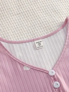 Sparklyn 2pcs Girls Ribbed Fabric Casual Comfortable Pajama Set, Long Pants And Long Sleeve Top - Pink - View 10