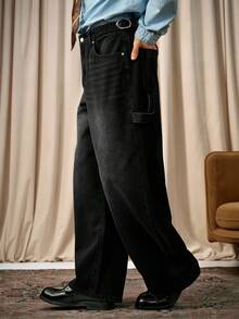 RivetRise Men's Loose Fit Pockets Wide Leg Casual Jeans Pants - Black - View 5