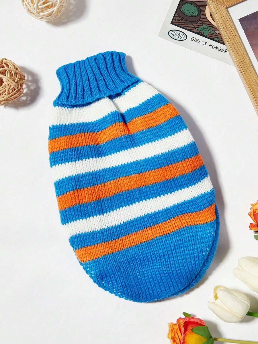 PETSIN 1件蓝色条纹可爱宠物毛衣节日秋冬厚款保暖休闲宠物服装 - 藍色 - 查看 1