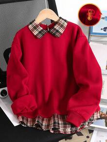 SHEIN Tween Girls' Loose Casual Minimalist Comfortable Mock Neck Drop Shoulder Sweatshirt