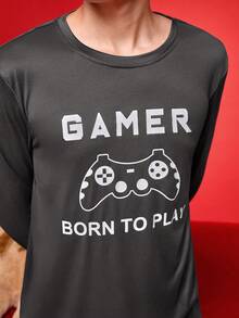 SHEIN Conjunto de ropa de estar en casa con estampado de letras y consola de juegos de manga larga para hombres, ropa de invierno, Navidad - Gris Oscuro - Ver 5
