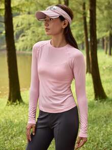 In My Nature 女式休闲纯色修身长袖户外T恤 - 粉色 - 查看 2