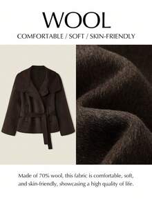 Ontre 2026春夏女士羊毛混纺大衣，优雅别致，适合派对、生日、办公、通勤、日常穿着、约会、下午茶等场合，纯驼色，保暖舒适，时尚翻领羊毛混纺外套，春夏必备单品 - 咖啡棕 - 查看 10
