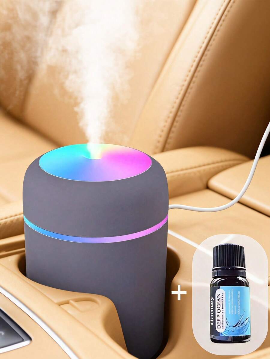 Teckwe 2入組閃爍色調香氛噴霧器，包括1入組300ml噴霧加濕器和1入組10ml深海可水溶性精油，USB汽車空氣清新劑，適用於車輛、辦公室和家庭-濕潤空氣，營造舒適的環境