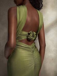 Cheriluna Maternity Elegant, Romantic, Sexy, Minimalist Style Sleeveless Backless Knit Bodycon Maternity Photoshoot Dress, Formal Dress, Christmas Party Dress, Green Dress, Elegant Dresses For Party - Green - View 3