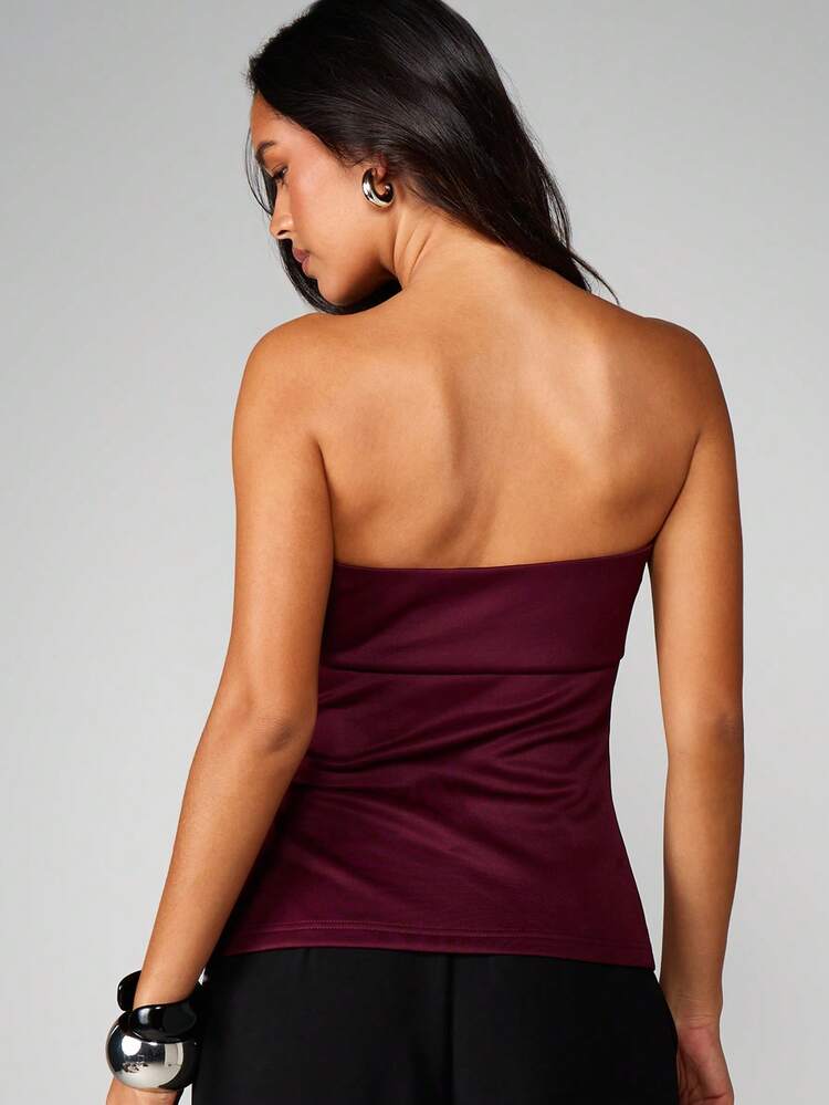 MISSGUIDED Strapless Burgundy Bandeau Top With Fitted Silhouette For Evening Occasions Christmas