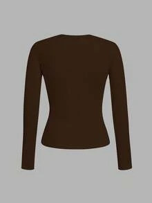 SHEIN EZwear 3 件套女士休闲紧身圆领长袖 T 恤套装，适合秋冬季 - 彩色 - 查看 4