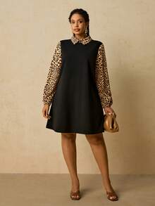 SHEIN VCAY Đầm dự tiệc tay dài cổ bẻ họa tiết kẻ caro tương phản thu/đông cỡ lớn cho nữ Đầm thường ngày Lễ Tạ ơn Đầm dự tiệc ngày lễ Đầm dự tiệc cho nữ - Nhiều màu - Xem 7