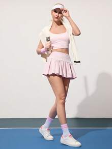 CourtClass 女式休闲撞色蕾丝运动裙裤，夏季 - 粉色 - 查看 6