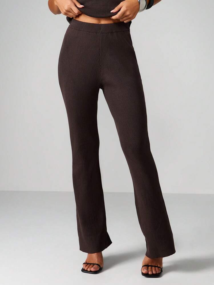 MISSGUIDED Ensemble coordonné de Top bandeau tricoté et pantalon, texture côtelée, tenue de détente d'hiver