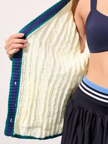 Easithlete Women's Casual V-Neck Button Front Ribbed Knit Cardigan With Pockets, Autumn - Apricot - View 8