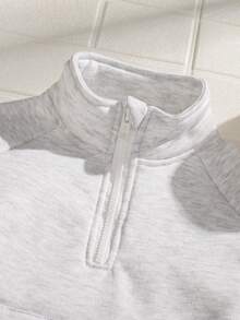 Explorewe Young Boy Casual Fashion Street Daily Commute Letter & Skateboard Print Half-Zip High Collar Fleece Sweatshirt And Sweatpants Set, Autumn/Winter - Grey - View 3