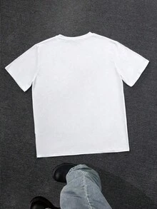 Manfinity Dauomo Summer New Simple Versatile Men Round Neck T-Shirt, Casual Outerwear, Barbell Print Design Short Sleeve T-Shirt, Suitable For Sports, Outdoor, Daily Wear, Comfortable, Essential For Men In Summer - White - View 2