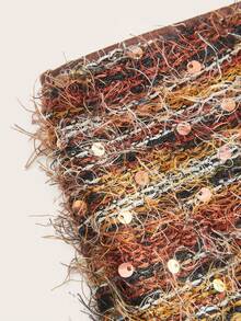 SHEIN ICON 女士美拉德亮片人造毛皮装饰紧身迷你裙，复古风格，秋冬 - 彩色 - 查看 8