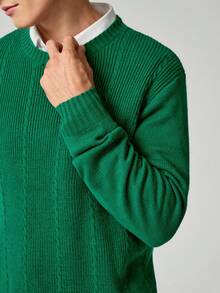 RONVEXI Men's Casual Everyday Commute Solid Color Pullover Sweater, Autumn/Winter - Green - View 2