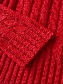 SHEIN Tween Girl Embroidered Twist Cable V-Neck Long Sleeve Pullover Sweater