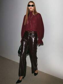 ATUI Studio Women's PU Leather Pants, High Waist Cracked Texture, Straight Leg, Casual, Fashion Versatile, Suitable For Work And Occasions