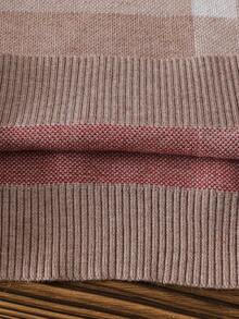 2 件儿童英伦风格针织套装，男童格子毛衣配衬衫领，加厚裤子套装，秋冬学院风 - 駝色 - 查看 8