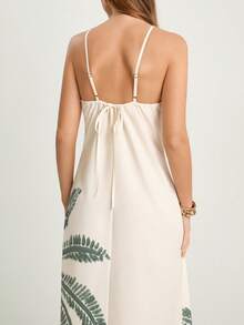 CAJUNI Women's Summer Casual Vacation  Palm Tree Print Sleeveless Long Dress, Island Dress,Tropical Dresses For Women, Palm Tree Dress, Hawaiian Dress Women - Apricot - View 3