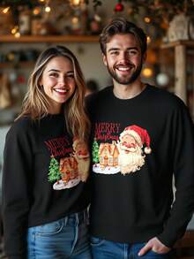 Manfinity RelaxMax 男士宽松圣诞老人舒适小屋假日标语黑色抓绒针织套头卫衣，秋冬款 - 黑色 - 查看 6