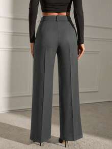 EURMUSE Women's Solid Belted Seam Suit Pants - Dark Grey - View 2