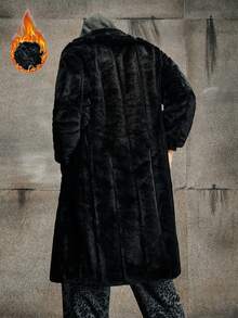 AXEPEAK Men's Long Sleeve Casual Solid Color Faux Fur Long Coat, Autumn/Winter - Black - View 2