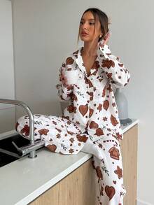 Aloruh Christmas Pajamas Women's Autumn/Winter New Gingerbread Print Long Sleeve Shirt & Pants 2 Pieces Pajama Set, Suitable For Home, Family Gathering, Christmas Shirt And Pants Set Christmas Pajamas Gingerbread Print Pajamas Women Pajama Set Cozy Fall And Winter Clothes For Women Winter Clothes Winter Clothes For Women Women's Winter Clothes Women Pajama Sets For Women Two Pieces Set For Women - Multicolor - View 4