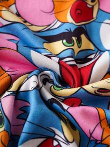 TOM & JERRY X SHEIN 2pcs Young Boy Cute Cartoon Pattern Crew Neck Long Sleeve Top And Pants Knit Casual High Stretch Snug Fit Pajama Set - Multicolor - View 3