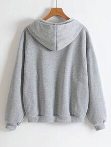 INAWLY 碎花灰色连帽腊肠犬卫衣女款卫衣，秋冬新款韩版宽松休闲风外套。碎花灰色抓绒加厚连帽卫衣。重磅拉链连帽卫衣女款卫衣，秋冬新款韩版宽松卡通狗狗连帽外套。 - 淺灰色 - 查看 2