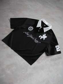 PAVTROS قميص بولو كاجوال مريح وأنيق للرجال مطرز بأكمام قصيرة