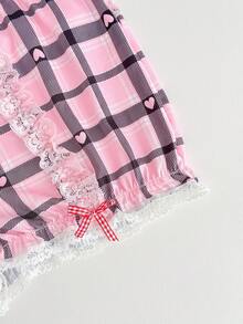 PetitDoll Plus Size Women Cute Heart Striped Lace Bow Series Briefs