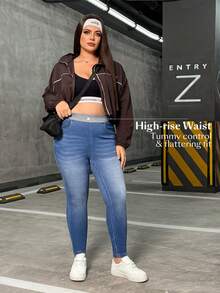 Flexra Plus Size Women Elastic Waist Skinny Casual Versatile Jeans - Blue - View 4