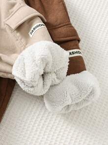 Cozy Pixies 2pcs Baby Boy Letter Decor Elastic Waist Pants Set,Thermal Lined Thick Winter Trousers,Brown Baby Clothes,Joggers Sweatpants - Khaki - View 7