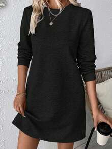 EMERY ROSE 女士休闲纯色简约纹理长袖连衣裙，秋季