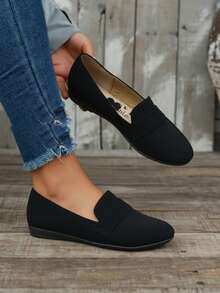 Mocasines de mujer en, punta afilada, sin cordones, tacón bajo, estilo minimalista para oficina y uso diario - Negro - Ver 1