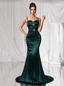 Coutiva Vestido de noche formal (muy adornado) - Verde Oscuro - Ver 9