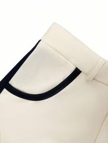 SHEIN PETITE Women's Loose Elegant Wide Leg Pants, Black & Beige Color Block, Autumn Cream Pants Black And White Pants Fashion Clothes Elegant Casual Luxury Clothes For Women - Apricot - View 4