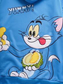 TOM & JERRY X SHEIN Men's Letter & Cartoon Graphic Long Sleeve Hooded Sweatshirt