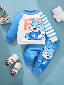 SHEIN Baby Boy Winter Clothing Blue Color Fun And Unique Sleeves Cute Animal Prints With Large Patterns Kids Baby Clothes Ootd - Blue - View 2
