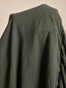 Elaquor Plus Size Casual Solid Color Lace Patchwork Dress, Autumn - Dark Green - View 6