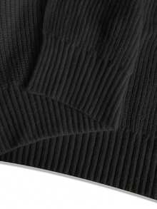 Franclia 女士简约时尚交叉翻领极简主义时尚交叉 V 领纯色直肩长袖金属纽扣修身大码针织复古弹力领毛衣别致开衫休闲商务办公室优雅上衣，春秋冬 - 黑色 - 查看 7