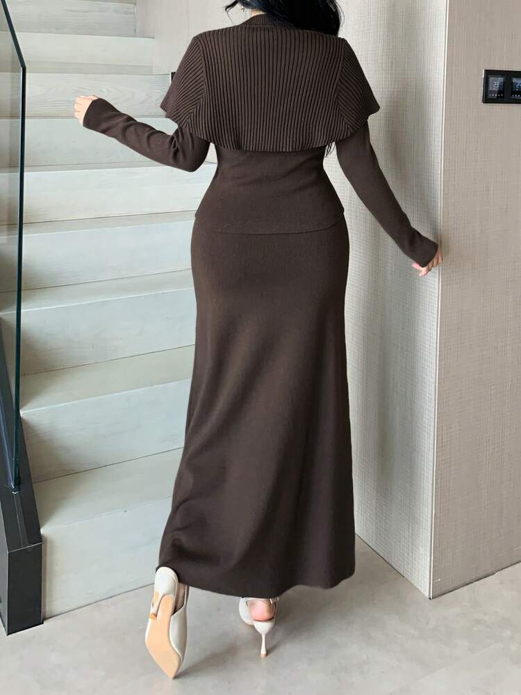 Women's Elegant Knitted Sweater And Skirt 2 Pieces Set, Autumn/Winter