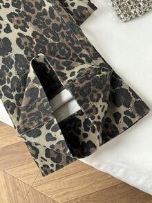 Elamini 女式休闲时尚街头豹纹喇叭牛仔裤 - 彩色 - 查看 6