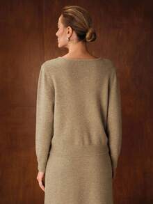 MOTF PREMIUM WOOL BLEND SEQUIN DETAIL NOTCHED NECK SWEATER - Camel - View 8