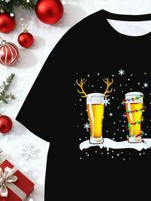 Manfinity Homme Áo thun nam cỡ lớn in họa tiết vịt, áo thể thao nam thoải mái và thường ngày, áo thun thời trang nam, giáng sinh - màu đen - Xem 7