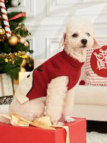 PETSIN 1 件圣诞宠物猫狗通用绿色钻石网格麋鹿雪花可爱图案提花针织弹力舒适狗圣诞毛衣 - 彩色 - 查看 3