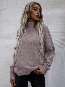 EMERY ROSE 休闲纯色高领长袖套头衫，秋冬 - 淺灰紫 - 查看 4