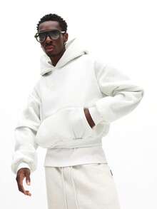 SUMWON Sweat-shirt à capuche avec cordon de serrage et poche centrale pour un port casual au quotidien, uni - Gris pâle - Voir 5